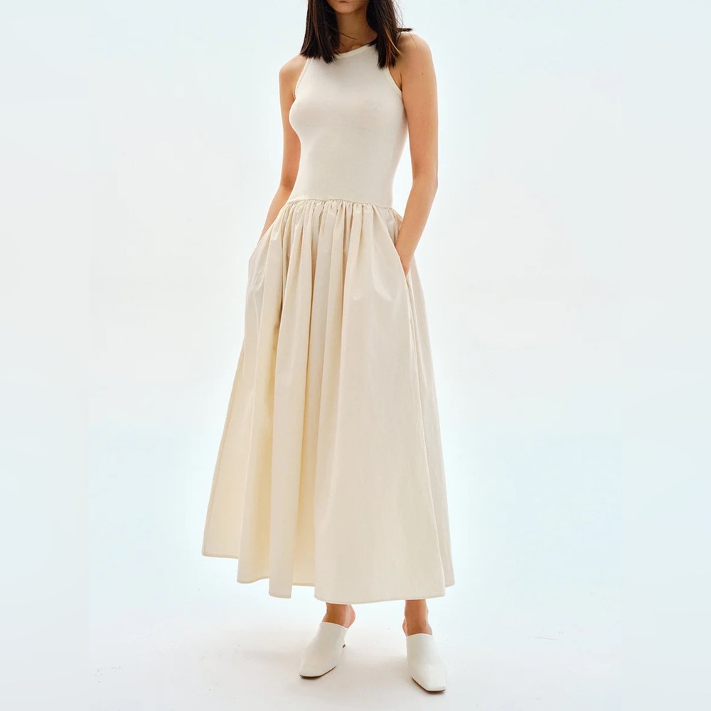 Commense crew neck mixed media maxi dress size Medium